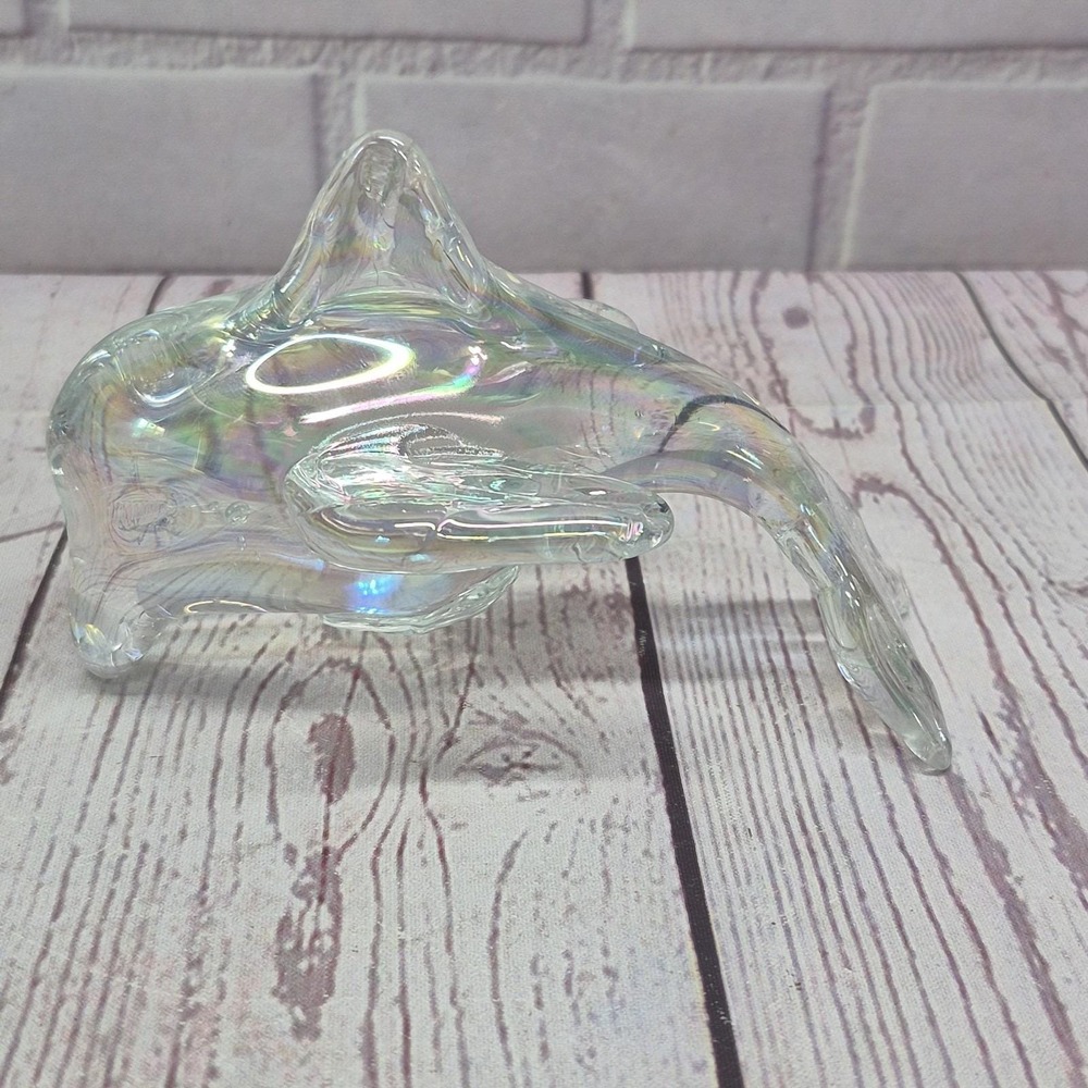 Vintage Iridescent Clear Glass Dolphin Figurine‎ 4.5"